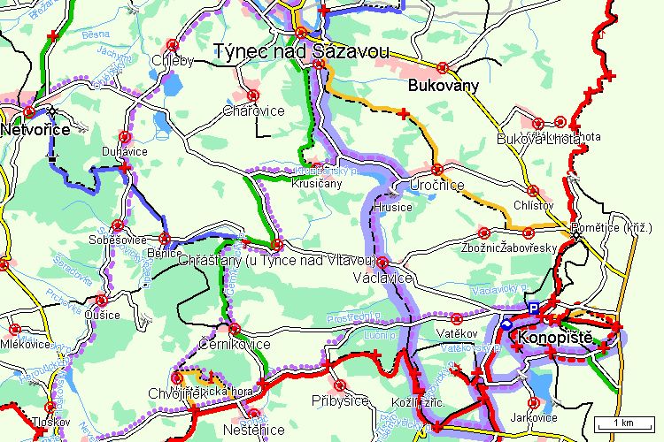 Benešov a okolí - Cyklotrasa - Výškový profil