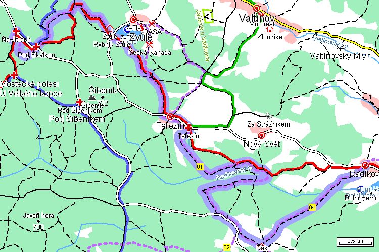 Mapa běžkařské trasy