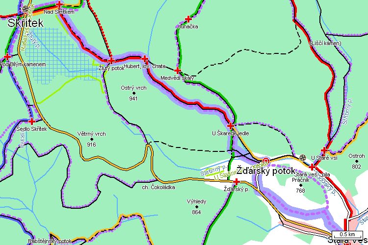 Mapa běžkařské trasy