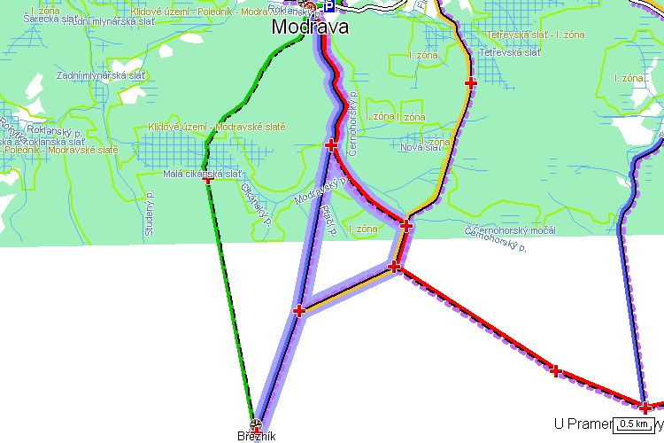 Mapa běžkařské trasy