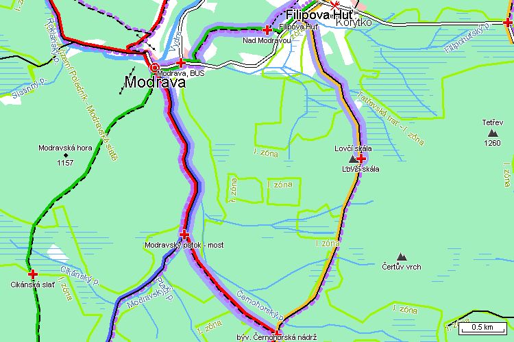 Mapa běžkařské trasy