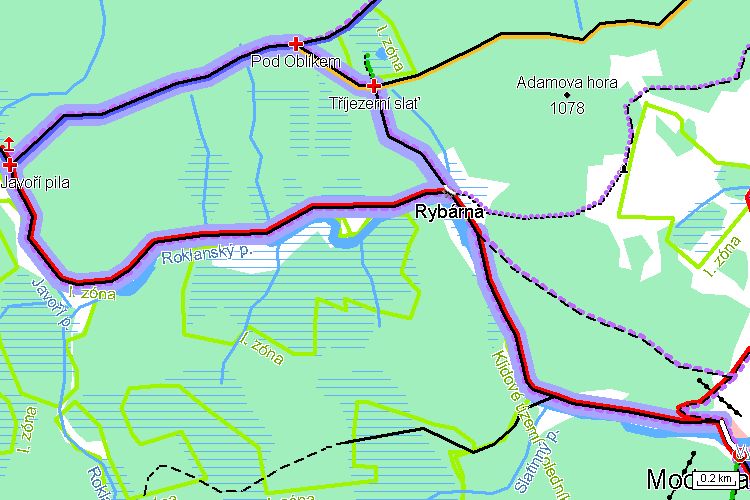 Mapa běžkařské trasy