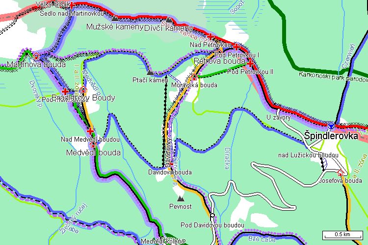 Mapa běžkařské trasy