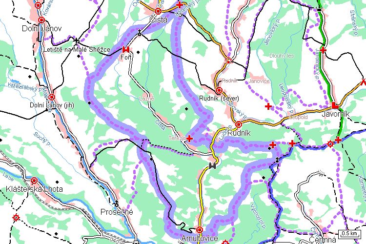 Mapa běžkařské trasy