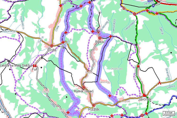 Mapa běžkařské trasy