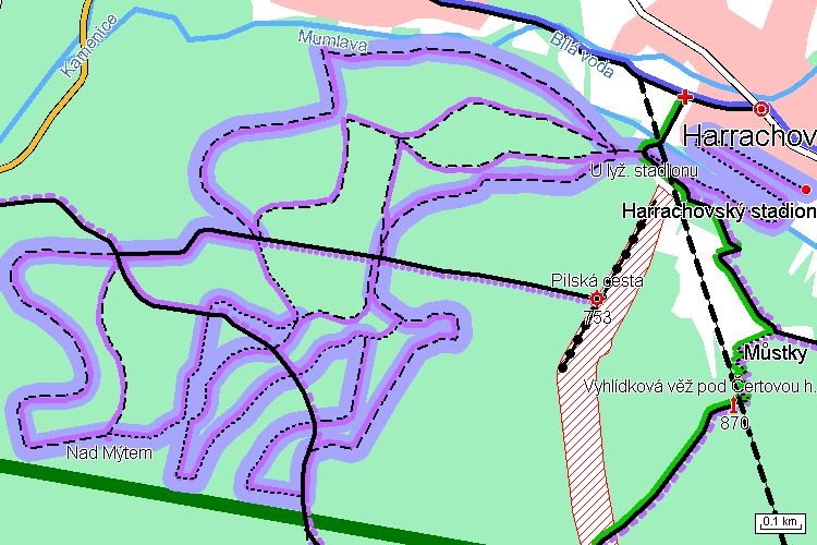 Mapa běžkařské trasy