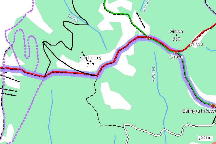 Mapa běžkařské trasy