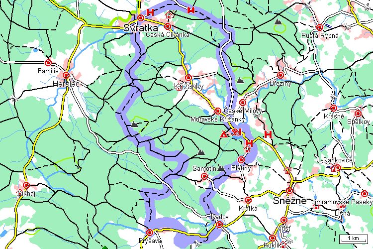 Mapa běžkařské trasy