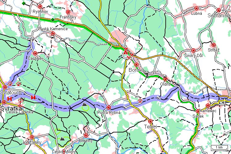 Mapa běžkařské trasy
