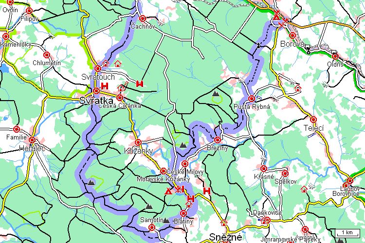 Mapa běžkařské trasy