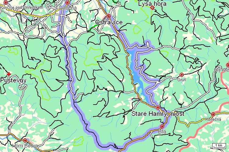 mapa cyklotrasy beskydy Údolími Beskyd   Cyklotrasa   Severní Morava a Slezsko  mapa cyklotrasy beskydy