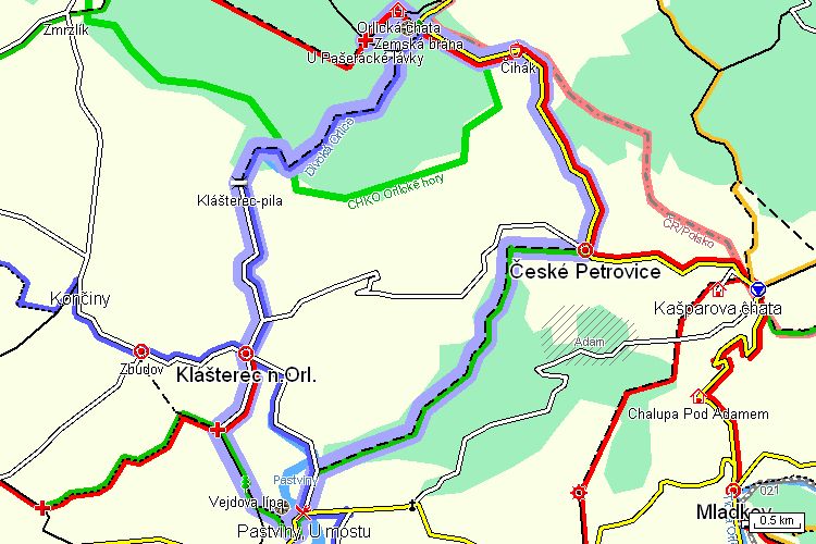 Mapa turistické trasy