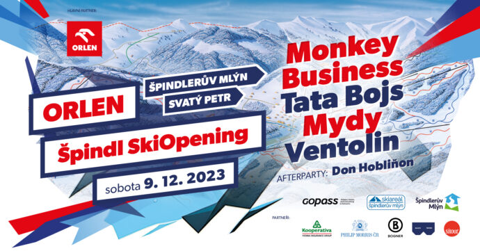 V sobotu vás čeká nejen parádní lyžovačka na 15km sjezdovek, ale také doprovodný nadupaný program s českými předními kapelami jako je Monkey Business, Tata Bojs, MYDY a Ventolin