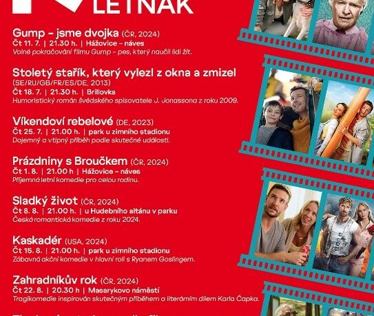 Letní kino v Rožnově jede naplno. Promítá se na náměstí, v parku i na Brillovce
