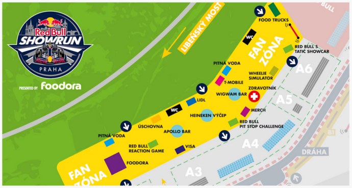 Mapa fan zóny akce Red Bull Showrun. F1 v Karlíně. Foto: ©Red Bull