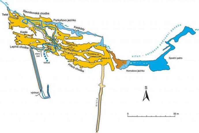 Chýnovská jeskyně, mapa. Foto © Správa jeskyní České republiky