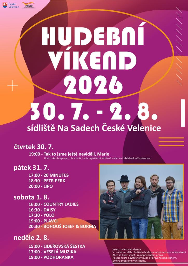 Čtyři dny hudby zdarma! České Velenice zvou na letní víkend plný koncertů