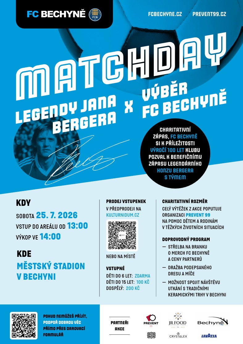 Matchday Tým legend Jana Bergera x FC Bechyně pro PREVENT 99